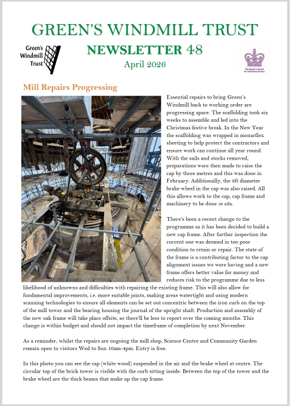 A screenshot of the first page of the Green's Windmill newsletter, Issue 48 which can be downloaded as a pdf from this post.