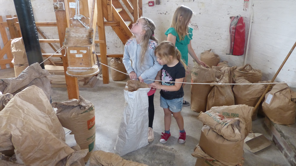 Children seeing how flour is made at Green's Windmill